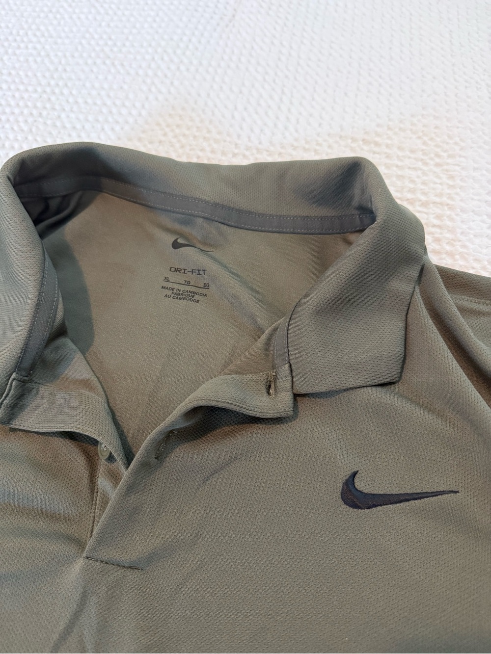 Nike Men’s Olive Green Dri-FIT Polo with Navy Swoosh